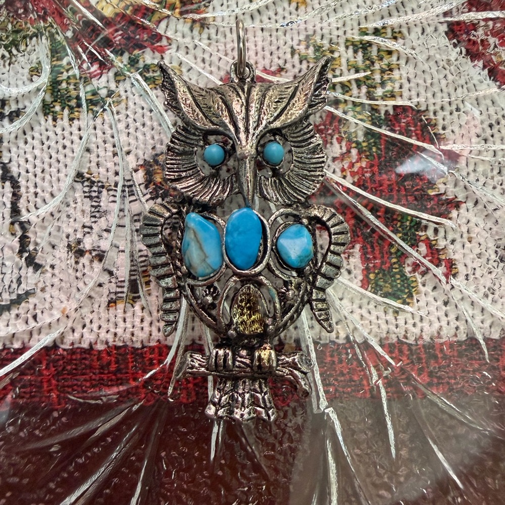 Vintage Silver and Turquoise Owl Pendant